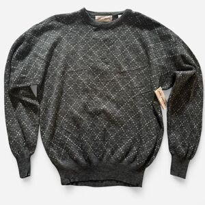 Vintage John Ashford Grey wool sweater white geometric details NWT knit Italy